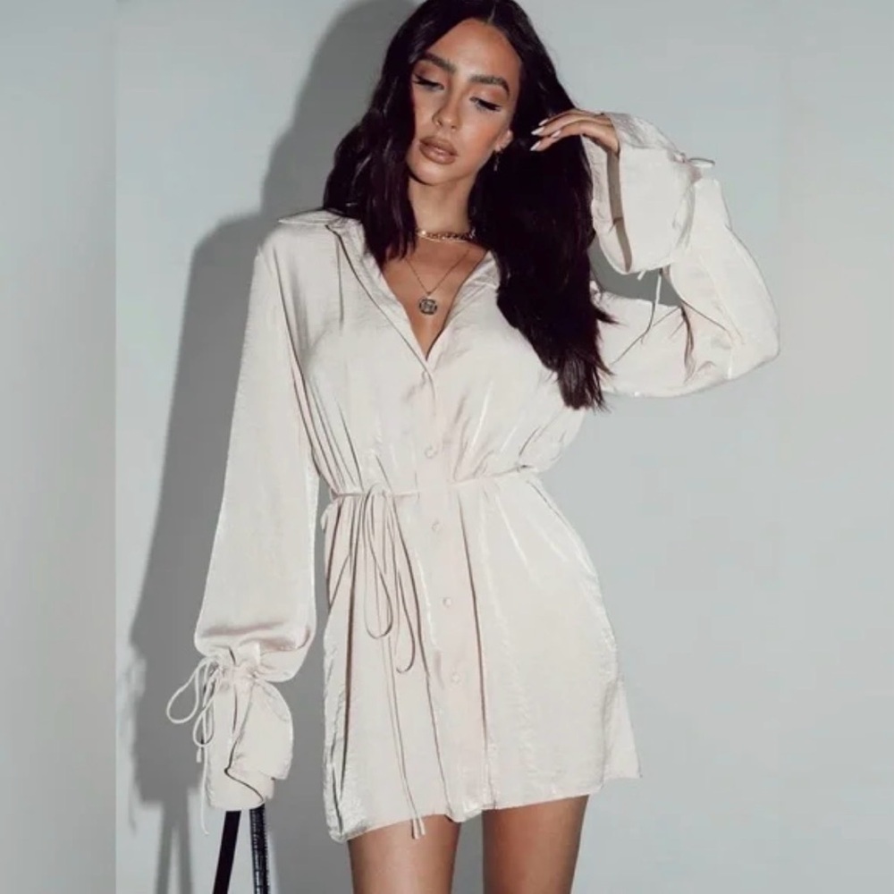 Princess Polly Cream Satin Shirt Dress